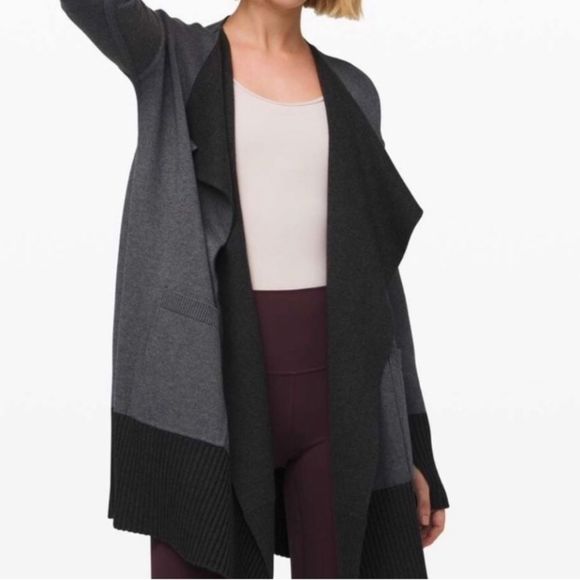 LULULEMON Still Lotus Wrap (reversible) Black & Gray Open Cardigan Sweater - Picture 3 of 8